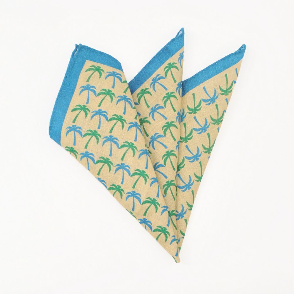 フェルッチミラノFERRUCCI/23-PALMAヤシの木が海の爽やかさを彷彿とさせるリネンチーフポケットチーフ)n