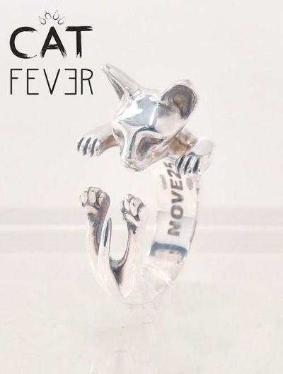 ドッグフィーバーDOGFEVER/CATキャットフィーバーシリーズ/SPHYNXスフィンクス猫/ツルリとした毛のない気高き様を表現、フィギュアなみにリアルな輪っか型ハグリング、イタリアハンドメイドアクセサリー、指輪、アニマルメンズレディース）n