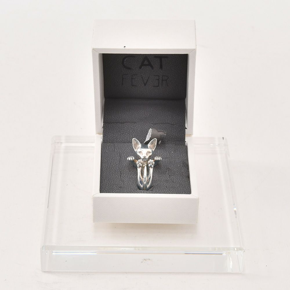 ドッグフィーバーDOGFEVER/CATキャットフィーバーシリーズ/SPHYNXスフィンクス猫/ツルリとした毛のない気高き様を表現、フィギュアなみにリアルな輪っか型ハグリング、イタリアハンドメイドアクセサリー、指輪、アニマルメンズレディース）n
