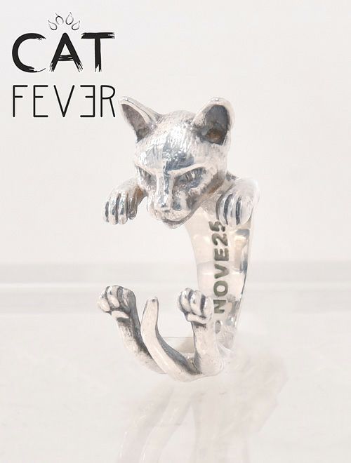 ドッグフィーバーDOGFEVER/CATキャットフィーバーシリーズ/SIAMESEシャム猫無色シルバーカラーなのに、白黒の毛並みさえも想像できてしまう、リアリティに溢れる輪っか型ハグリング、イタリアハンドメイドアクセサリー、指輪、アニマルメンズレディース）n