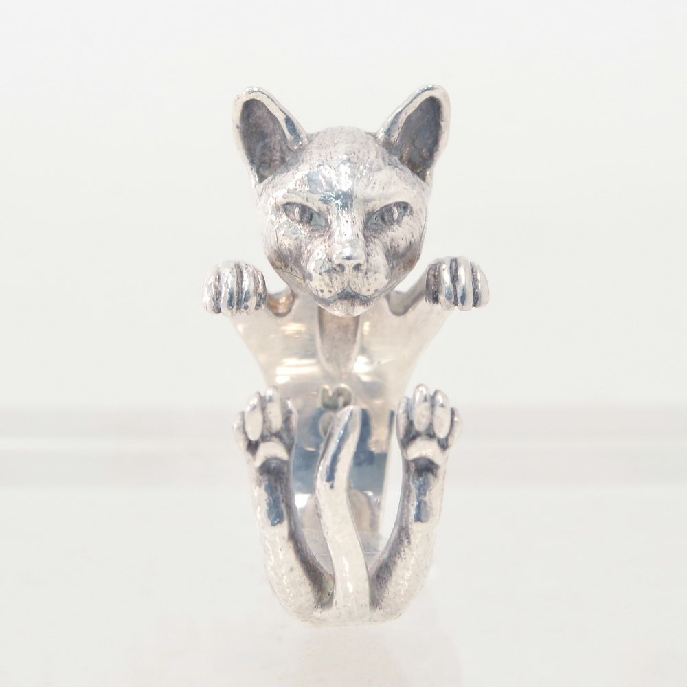 ドッグフィーバーDOGFEVER/CATキャットフィーバーシリーズ/SIAMESEシャム猫無色シルバーカラーなのに、白黒の毛並みさえも想像できてしまう、リアリティに溢れる輪っか型ハグリング、イタリアハンドメイドアクセサリー、指輪、アニマルメンズレディース）n