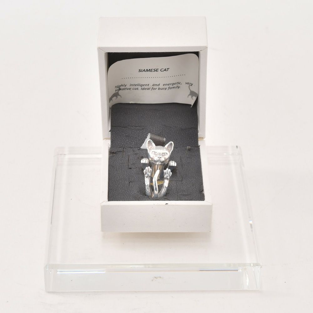ドッグフィーバーDOGFEVER/CATキャットフィーバーシリーズ/SIAMESEシャム猫無色シルバーカラーなのに、白黒の毛並みさえも想像できてしまう、リアリティに溢れる輪っか型ハグリング、イタリアハンドメイドアクセサリー、指輪、アニマルメンズレディース）n