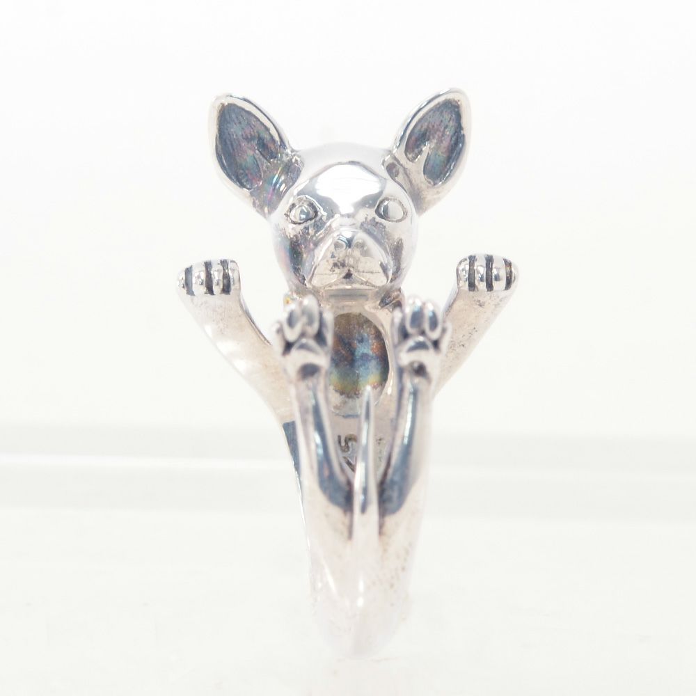 ドッグフィーバーDOGFEVER/CHIHUAUHA/チワワ犬/ハグリング/イタリアからのカスタムハンドメイド。押してサイズ調整可能、アニマルシルバーリングメンズレディース）n