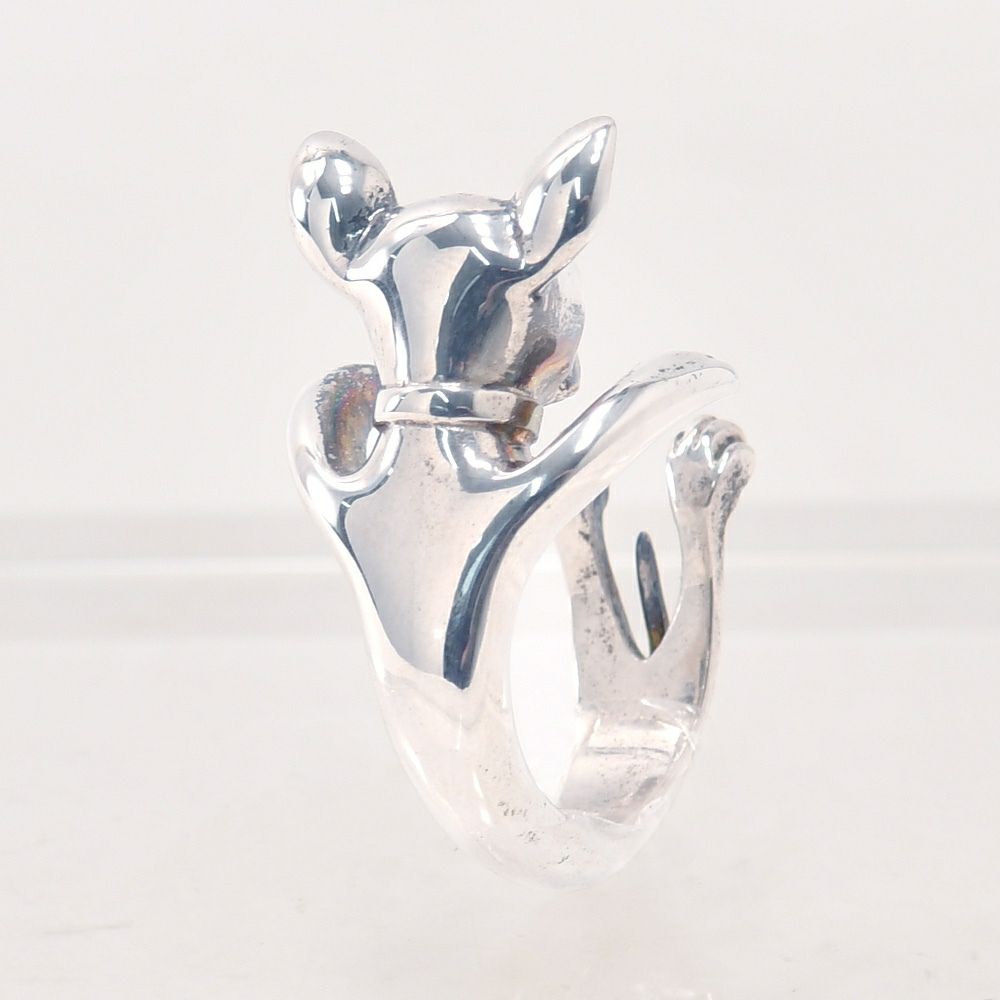 ドッグフィーバーDOGFEVER/CHIHUAUHA/チワワ犬/ハグリング/イタリアからのカスタムハンドメイド。押してサイズ調整可能、アニマルシルバーリングメンズレディース）n