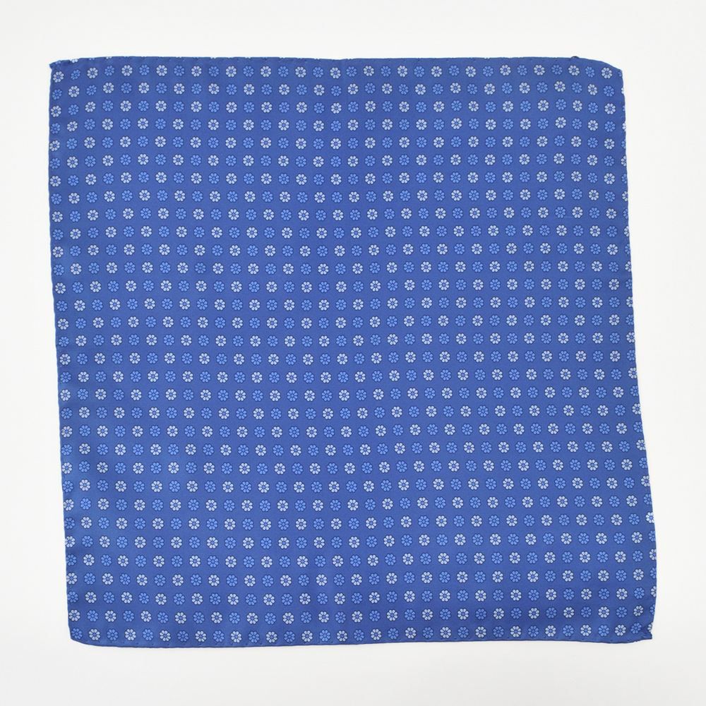 ウルトゥラーレULTURALEロイヤルブルーシルクチーフフォーマルフラワー柄イタリア製ナポリブランドメンズアクセサリー