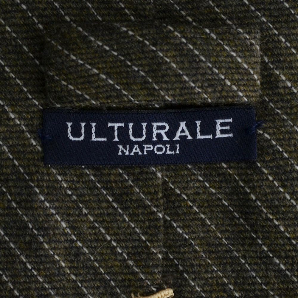 ウルトゥラーレULTURALEカーキグレーカシミア100％メランジトレピエゲ3つ折りネクタイ二枚地フラノ調白ストライプミックスネクタイブランド