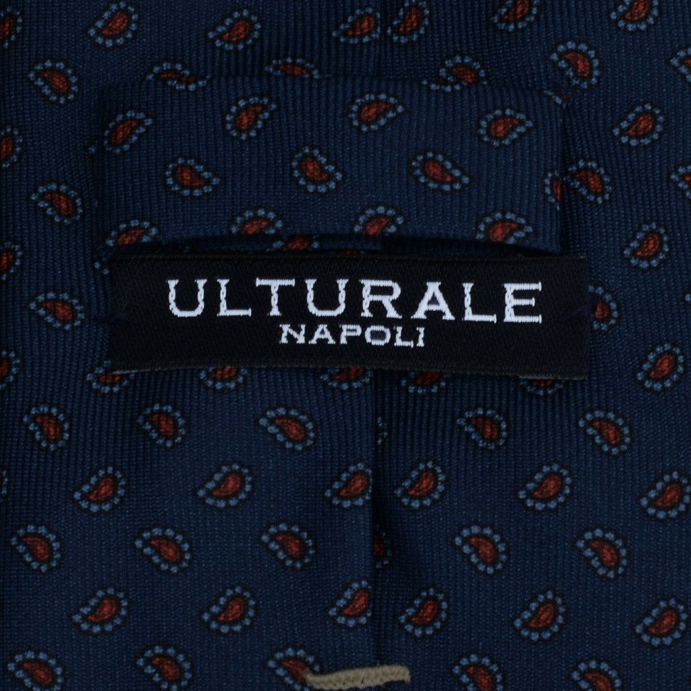 ウルトゥラーレULTURALE好感度上がるネイビーとレッドペイズリーの組み合わせトレピエゲ3つ折りネクタイシルククロス共生地プレゼントに