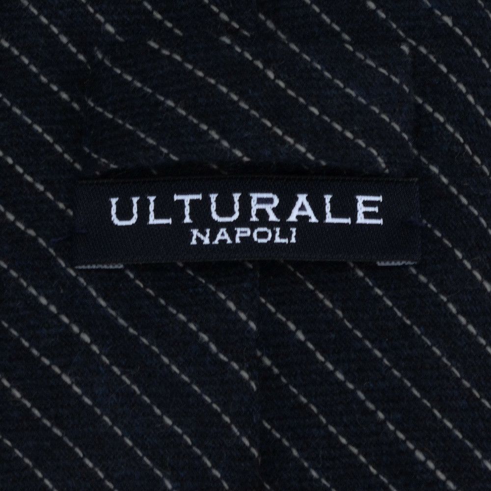 ウルトゥラーレULTURALEネイビーホワイトレジメンタル柄トレピエゲ3つ折りネクタイカシミア100％一枚地仕立てプレゼント