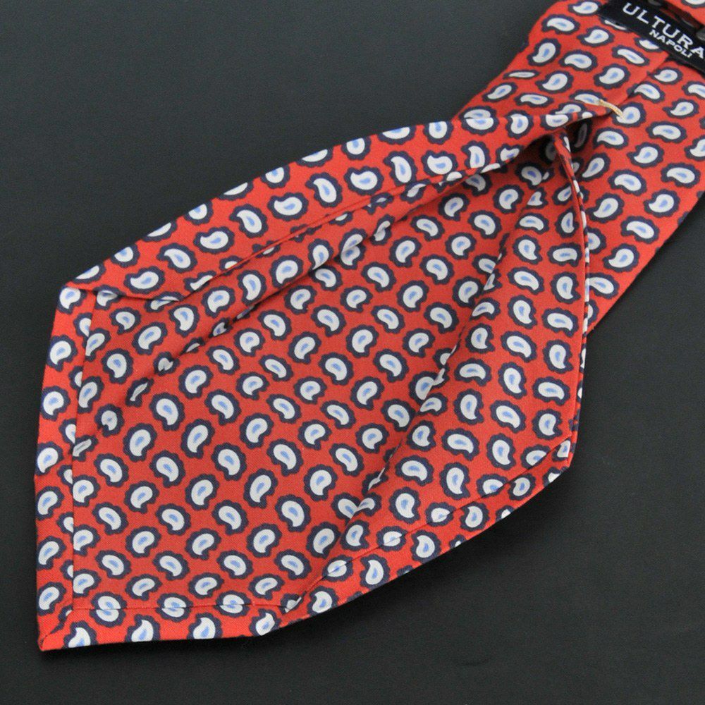 ウルトゥラーレULTURALEダークオレンジに紺白のペイズリー大柄で密集している柄シルク100％ネクタイ18春夏スーツメンズアクセサリー