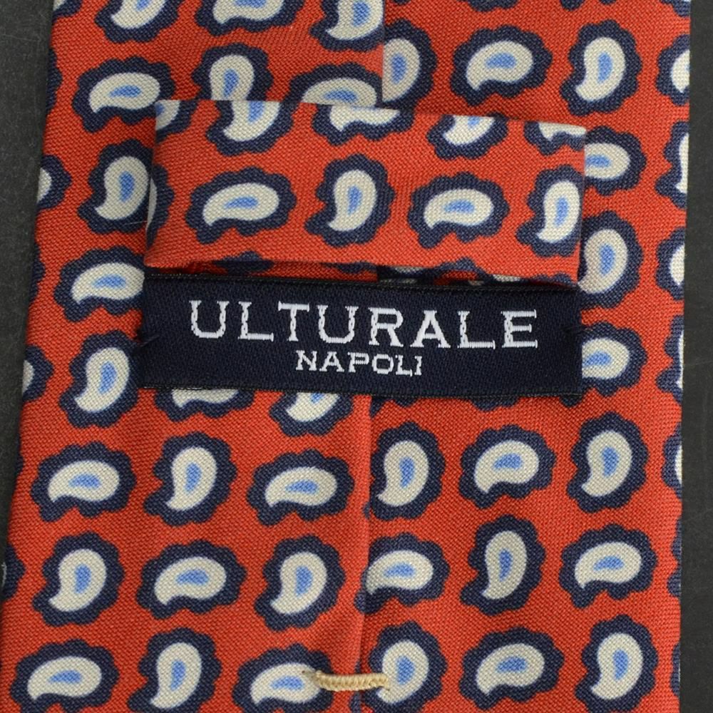 ウルトゥラーレULTURALEダークオレンジに紺白のペイズリー大柄で密集している柄シルク100％ネクタイ18春夏スーツメンズアクセサリー