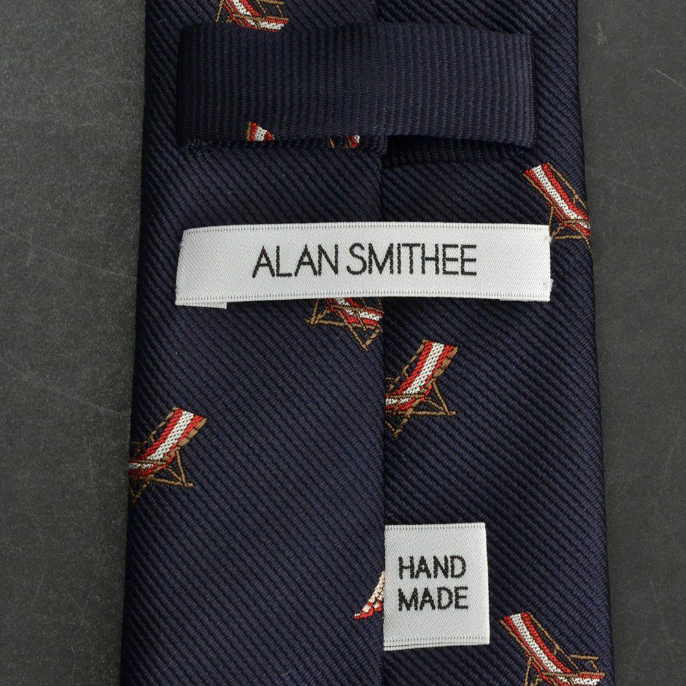 アランスミシーALANSMITHEEデッキチェアネイビービーチで涼むビキニお姉さんシルクネクタイ日本製