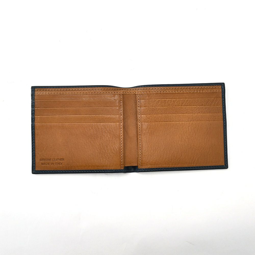 トリアンゴロTRIANGOLOイタリア製バケッタレザーネイビーブルー青小銭入れなしカード&お札専用二つ折り財布プレゼントギフト18春夏