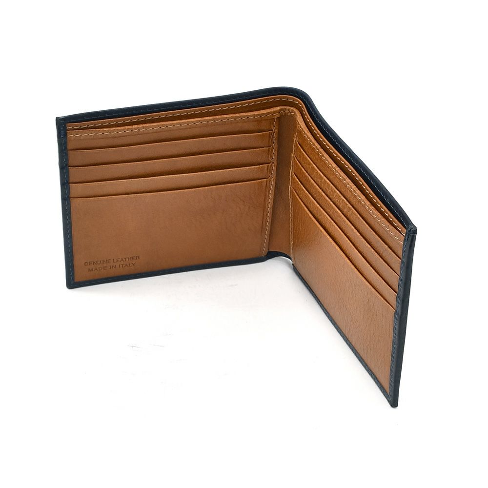 トリアンゴロTRIANGOLOイタリア製バケッタレザーネイビーブルー青小銭入れなしカード&お札専用二つ折り財布プレゼントギフト18春夏