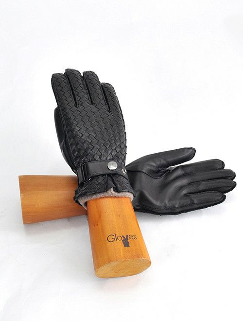 gloves　グローブス メンズ 革手袋 ブラック ラムレザーグローブ イントレチャート 編み込み イタリア製 カシミアニット裏 贈り物
