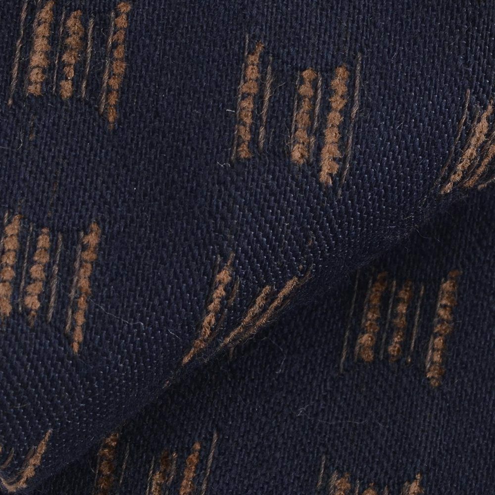 ウルトゥラーレULTURALEメンズアクセサリーネイビーウール＆シルク刺繍柄トレピエゲ3つ折りネクタイイタリア製剣先幅6.5cmナロー