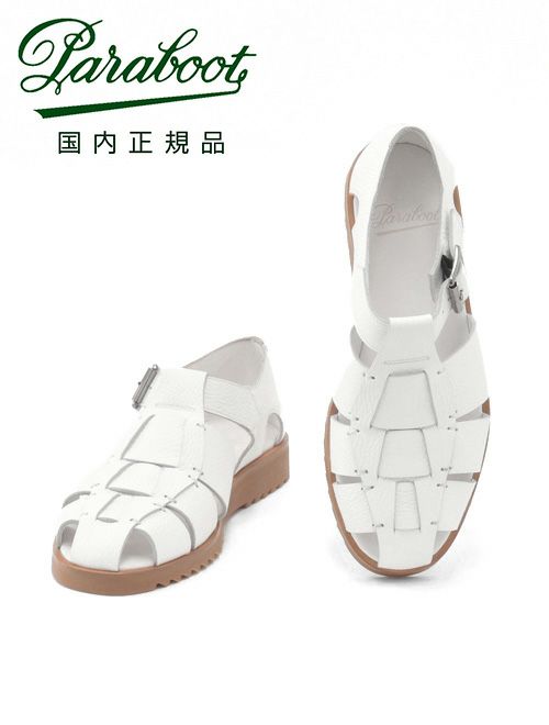 パラブーツ国内正規品メンズサンダルPARABOOTパシフィックPACIFICホワイトオイルドレザーグルカグラディエーター編み込み革イタリア製