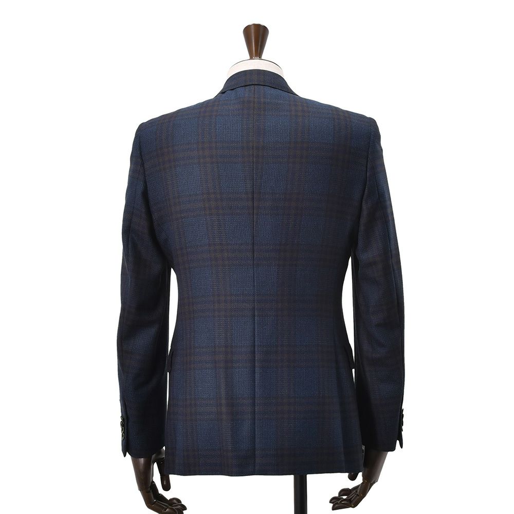 エルメネジルド・ゼニアclothbyErmenegildoZegnaメンズ2つ釦ジャケットHERITAGEヘリテージネイビーブルー＆ブラウンチェックシングルウール