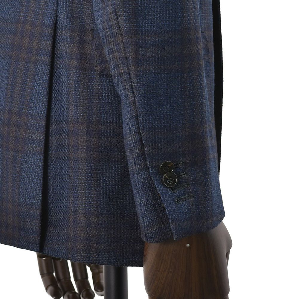 エルメネジルド・ゼニアclothbyErmenegildoZegnaメンズ2つ釦ジャケットHERITAGEヘリテージネイビーブルー＆ブラウンチェックシングルウール