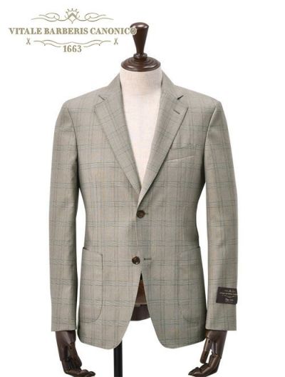ヴィターレバルベリスカノニコVITALEBARBERISCANONICOシングルジャケットメンズ2ボタンフロントブラウンベージュサマーウールSuper110´sチェック柄ジャケットSuperlativoスペルラティボ日本製ブランド