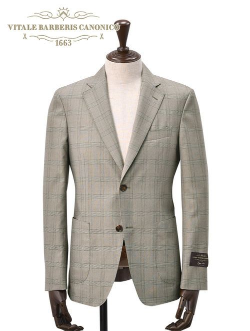 ヴィターレバルベリスカノニコVITALEBARBERISCANONICOシングルジャケットメンズ2ボタンフロントブラウンベージュサマーウールSuper110´sチェック柄ジャケットSuperlativoスペルラティボ日本製ブランド