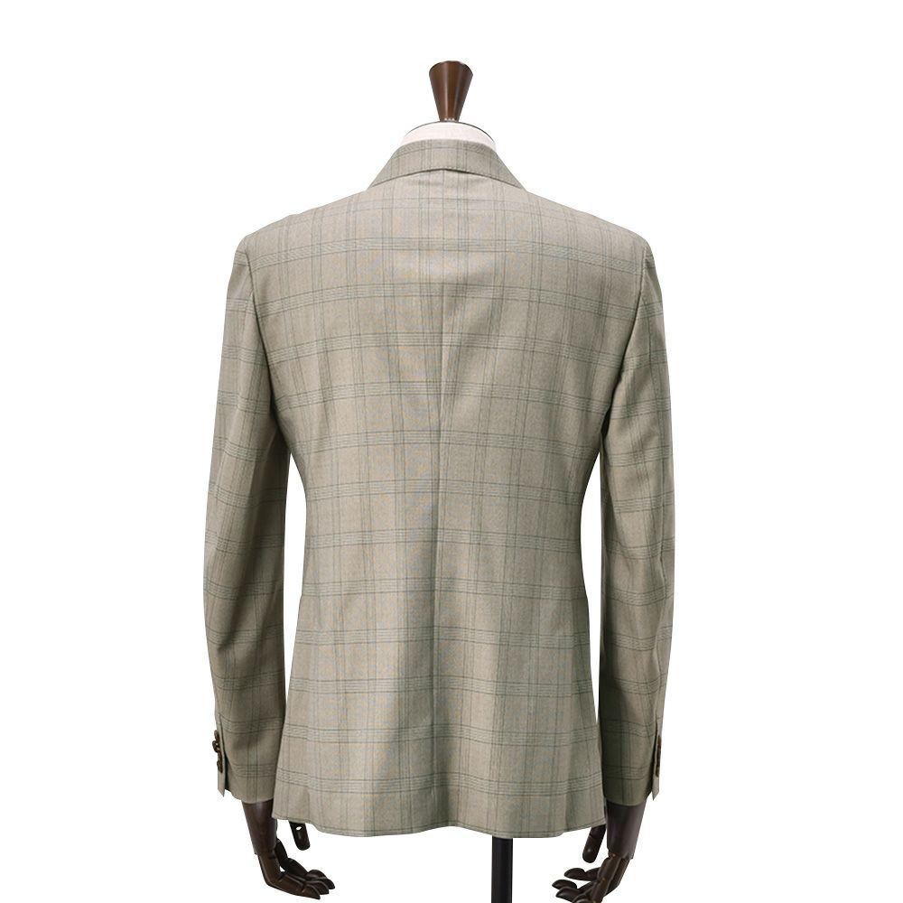 ヴィターレバルベリスカノニコVITALEBARBERISCANONICOシングルジャケットメンズ2ボタンフロントブラウンベージュサマーウールSuper110´sチェック柄ジャケットSuperlativoスペルラティボ日本製ブランド