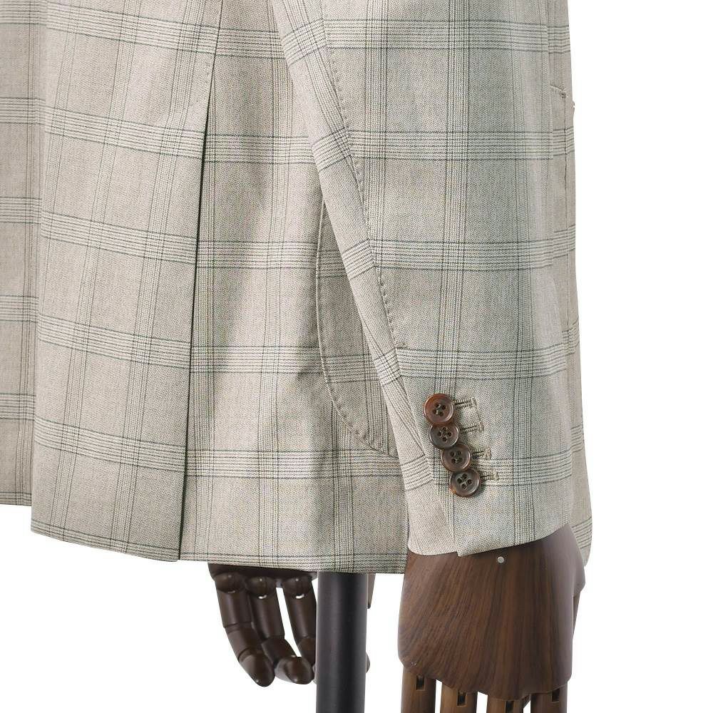 ヴィターレバルベリスカノニコVITALEBARBERISCANONICOシングルジャケットメンズ2ボタンフロントブラウンベージュサマーウールSuper110´sチェック柄ジャケットSuperlativoスペルラティボ日本製ブランド