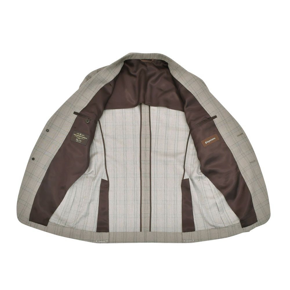 ヴィターレバルベリスカノニコVITALEBARBERISCANONICOシングルジャケットメンズ2ボタンフロントブラウンベージュサマーウールSuper110´sチェック柄ジャケットSuperlativoスペルラティボ日本製ブランド