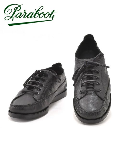 パラブーツPARABOOT国内正規品メンズボートシューズ復刻レトロデッキシューズ鹿革ブラックレザーシューズMALIBUマリブスニーカー風新作でらでら公式フランスブランド