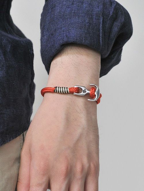 Bijoyビジョイブレスレットユニセックスコードバングル紐タイプ錨フックオレンジポリエステルニッケル・リードフリー真鍮ハンドメイドフランス製