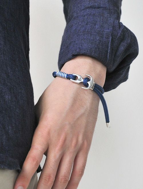 Bijoyビジョイブレスレットユニセックスロープバングル紐タイプ錨フックマリンブルーポリエステルニッケル・リードフリー真鍮ハンドメイドフランス製