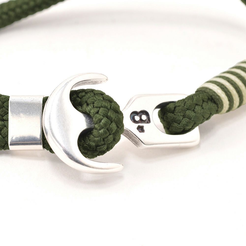 Bijoyビジョイブレスレットユニセックスロープバングル紐タイプ錨フックカーキポリエステルニッケル・リードフリー真鍮ハンドメイドフランス製