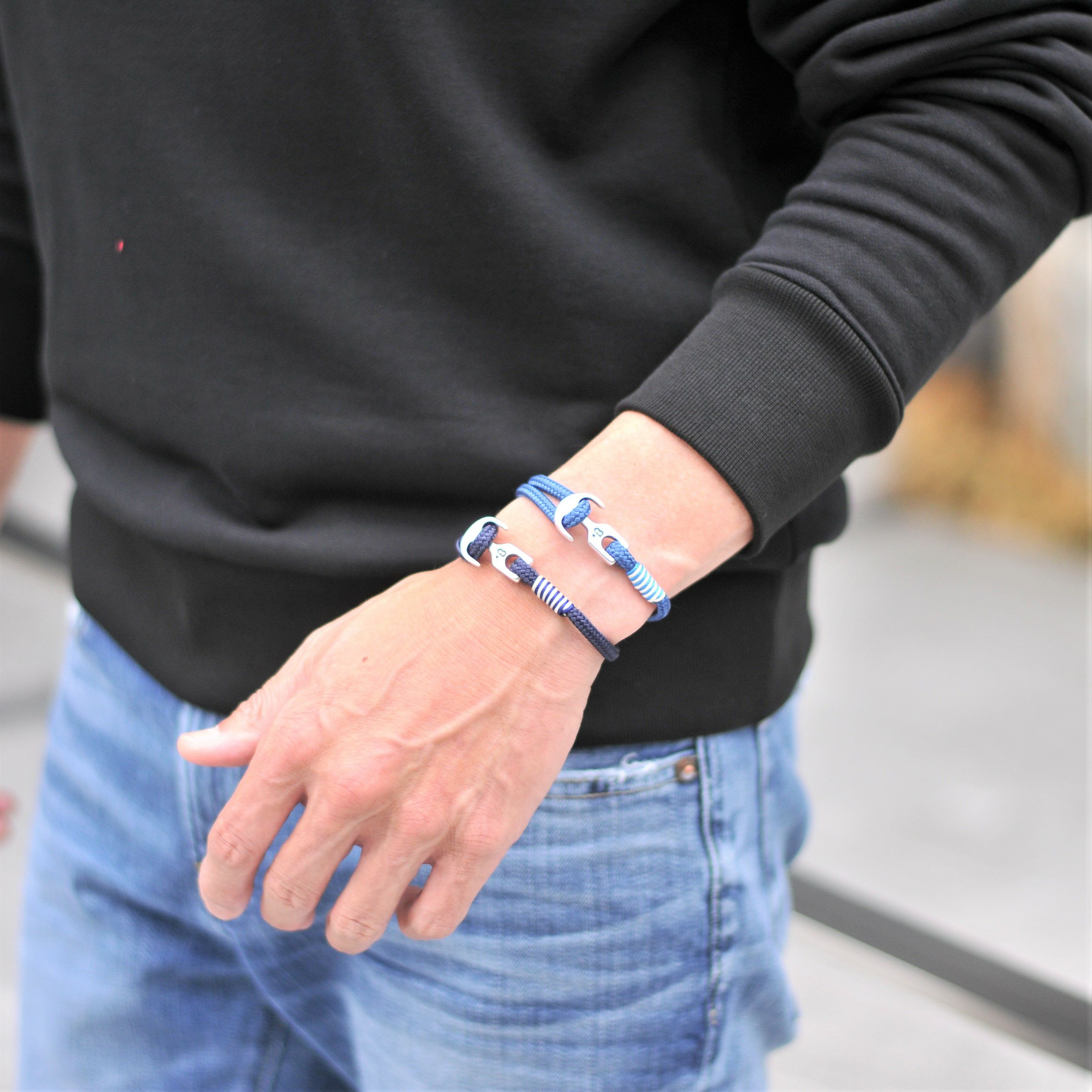 Bijoyビジョイブレスレットユニセックスロープバングル紐タイプ錨フックカーキポリエステルニッケル・リードフリー真鍮ハンドメイドフランス製