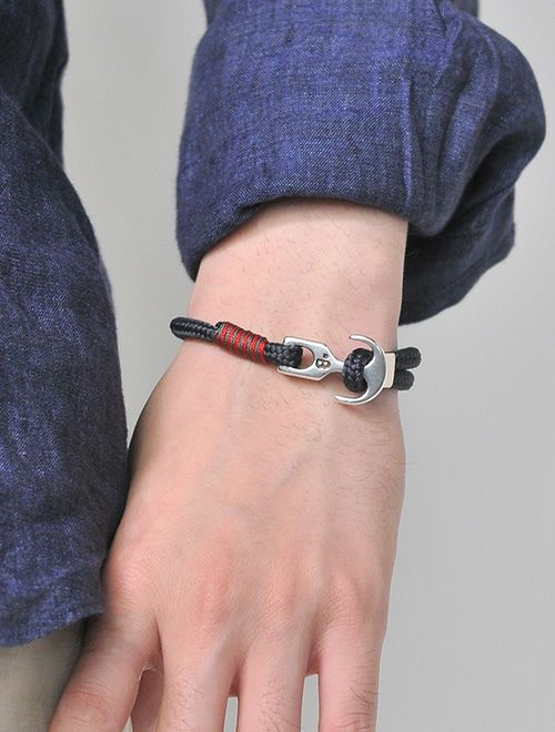 Bijoyビジョイブレスレットユニセックスロープバングル紐タイプ錨フックアルドアーズチャコールグレーポリエステルニッケル・リードフリー真鍮ハンドメイドフランス製