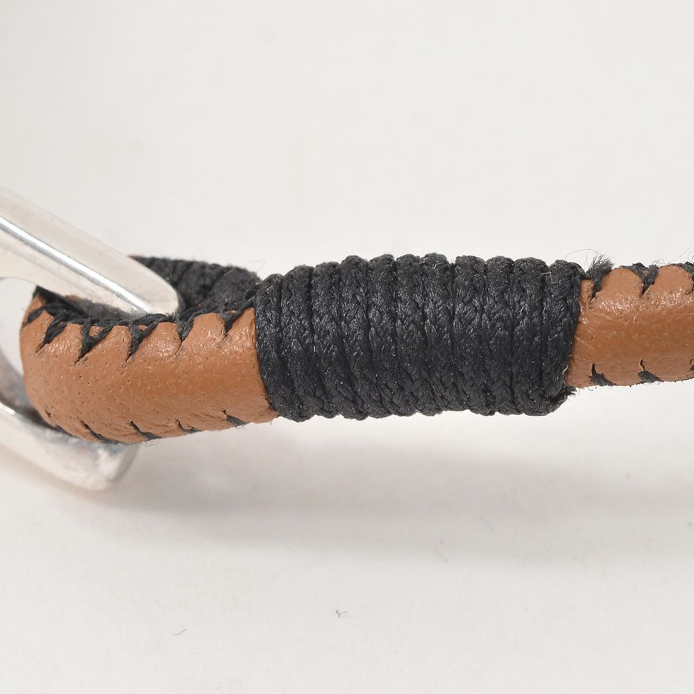 Bijoyビジョイブレスレットユニセックスレザーバングル牛革錨フックキャメル×ブラックポリエステルニッケル・リードフリー真鍮ハンドメイドフランス製