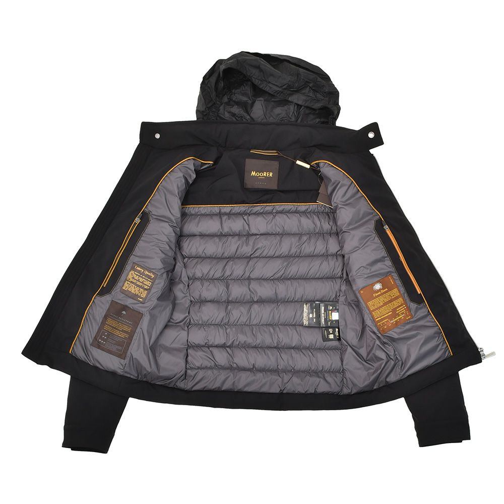 ムーレーMooRER国内正規品メンズライトダウンジャケットFILIPPO-KNフィリッポショート丈スリムブラックフーデッドブルゾンスタンドネック軽量ストレッチ撥水耐水でらでら公式ブランド