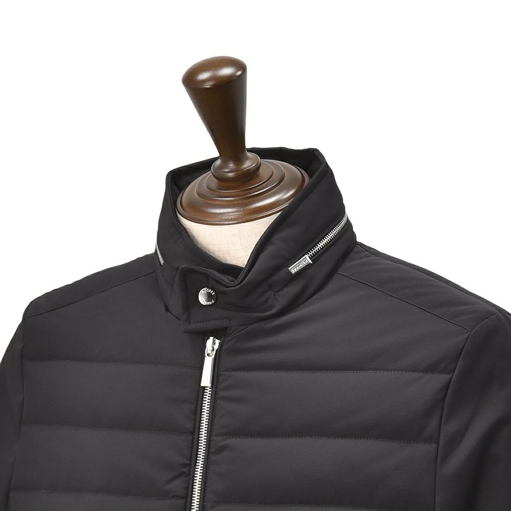 ムーレーMooRER国内正規品メンズライトダウンジャケットFILIPPO-KNフィリッポショート丈スリムブラックフーデッドブルゾンスタンドネック軽量ストレッチ撥水耐水でらでら公式ブランド