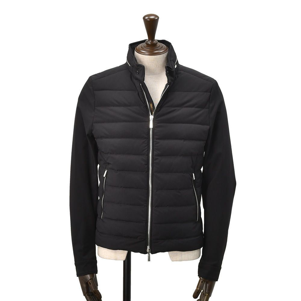 ムーレーMooRER国内正規品メンズライトダウンジャケットFILIPPO-KNフィリッポショート丈スリムブラックフーデッドブルゾンスタンドネック軽量ストレッチ撥水耐水でらでら公式ブランド