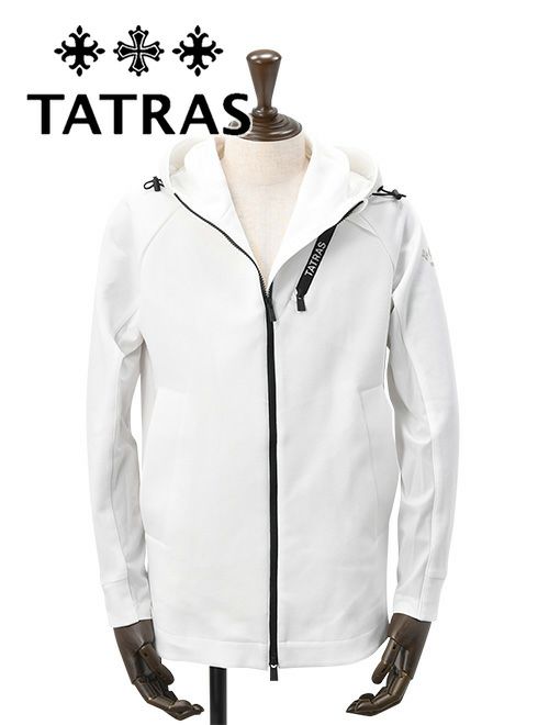 タトラス TATRAS ジップアップブルゾン メンズ ムスキ MUSKI ミドル丈パーカー ダンボールニット素材 ホワイト 鹿の子織り  MTLA23S8003 ブランドロゴデザイン 国内正規品 でらでら公式 ブランド