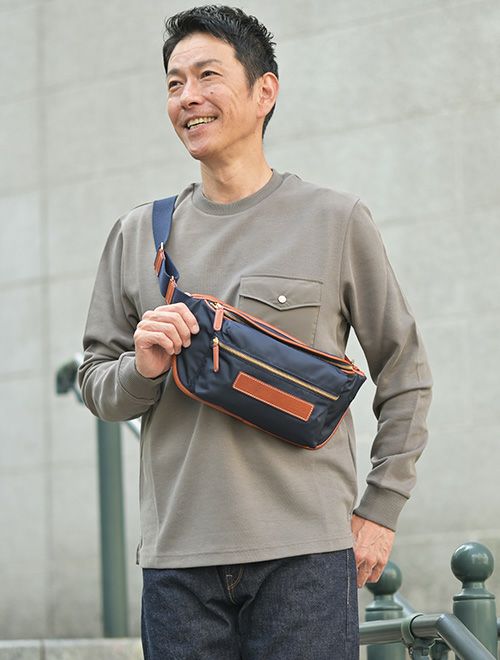 フェリージfelisiウエストバッグメンズナイロンボディバッグ799/10/DSネイビーレザートリミング調節ショルダーストラップユニセックス国内正規品でらでら公式ブランド