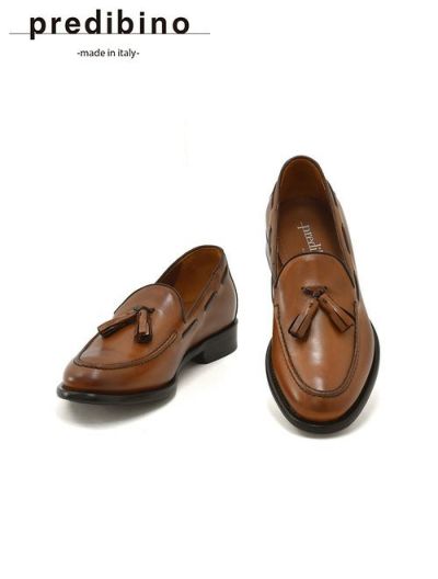 プレディビーノPREDIBINOタッセルローファーメンズスリッポンBORMIOカーフレザーマホガニーAGOSラストレザーソールフリンジマッケイ製法でらでらオリジナルブランド