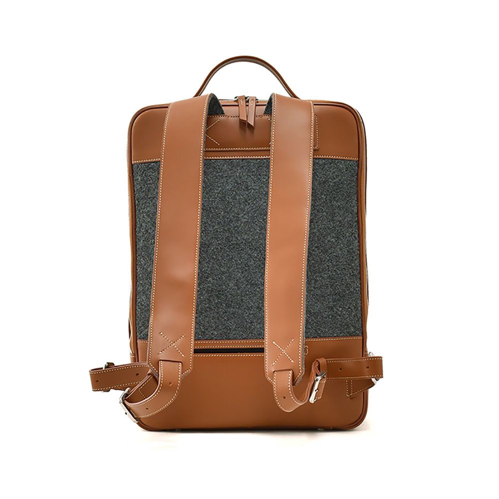 ルンディlundiバックパックメンズ旅行用リュックANTOINEアントワーヌコーティングキャンバスレザーコンビグレー&コニャックスクエア型フォルム1泊用フランス国内正規品でらでら公式ブランド