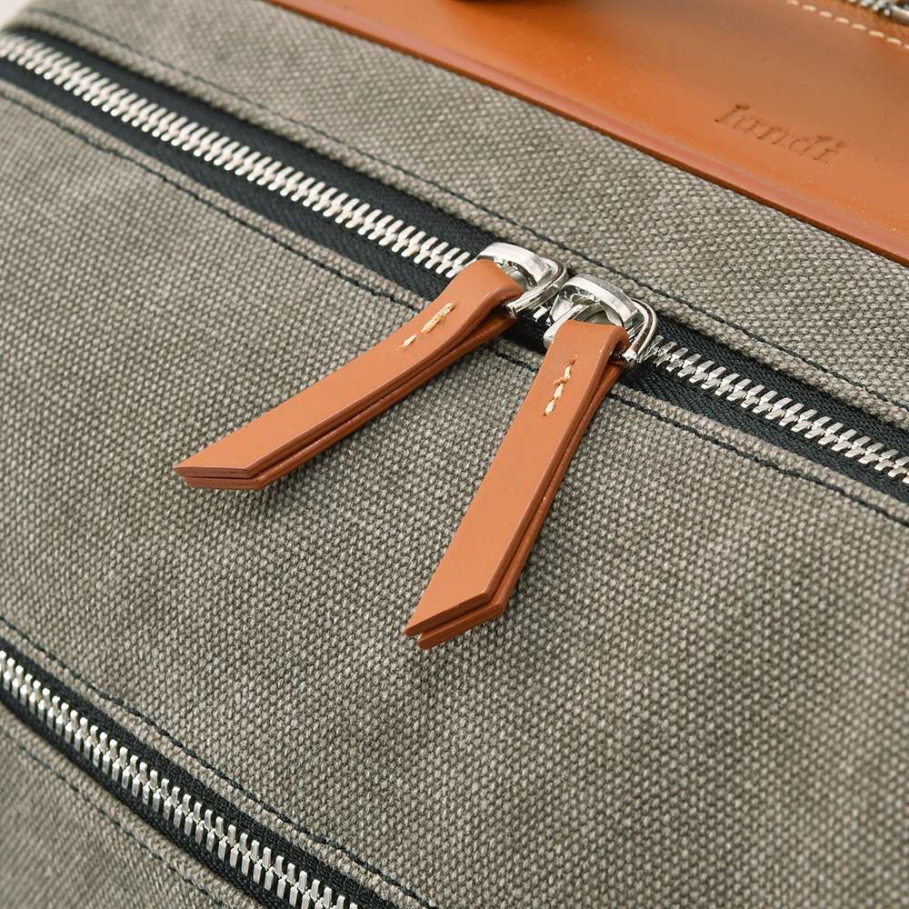 ルンディlundiバックパックメンズ旅行用リュックANTOINEアントワーヌコーティングキャンバスレザーコンビグレー&コニャックスクエア型フォルム1泊用フランス国内正規品でらでら公式ブランド