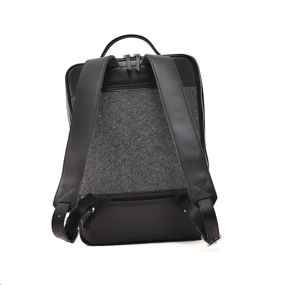 ルンディlundiバックパックメンズ旅行用リュックANTOINEアントワーヌコーティングキャンバスレザーコンビグレー&ブラックスクエア型フォルム1泊用フランス国内正規品でらでら公式ブランド