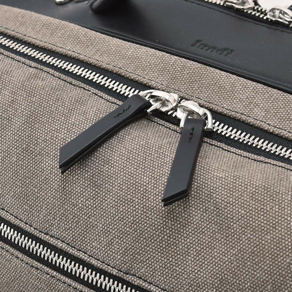 ルンディlundiバックパックメンズ旅行用リュックANTOINEアントワーヌコーティングキャンバスレザーコンビグレー&ブラックスクエア型フォルム1泊用フランス国内正規品でらでら公式ブランド