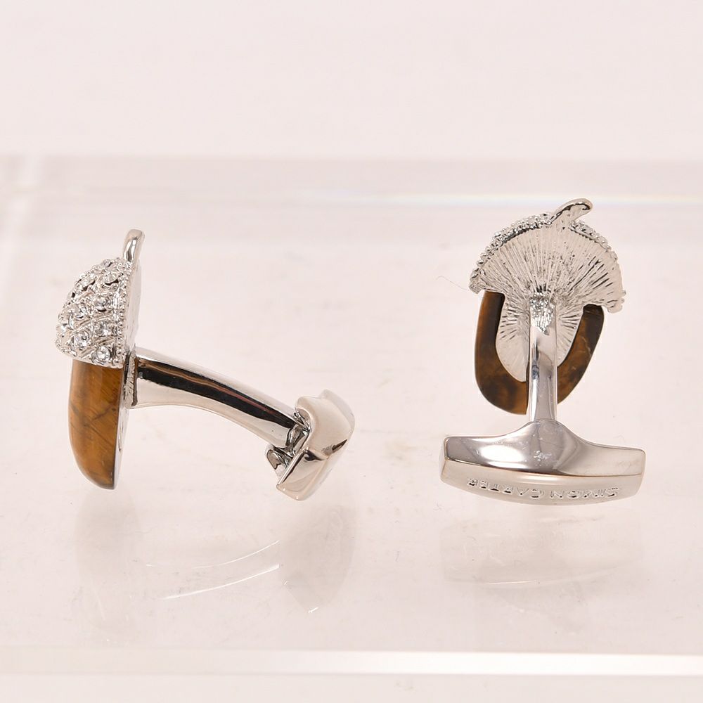 サイモンカーターSIMONCARTER/ブラウンタイガーアイ＆スワロフスキーAcornTigerseyeCufflinksエイコーンどんぐり秋の景色を閉じ込めたカフリンクスメンズブランドギフトアクセサリー)n