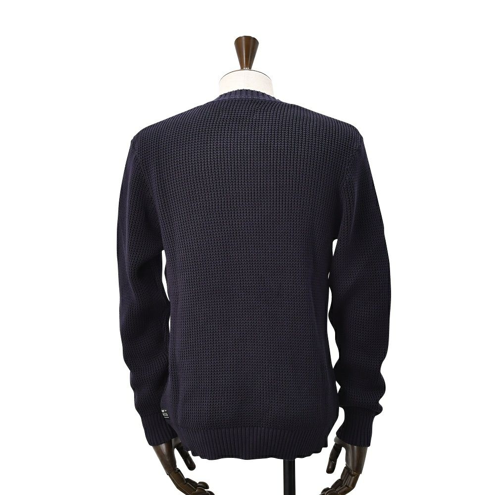 リプレイREPLAYコットンニットメンズクルーネックセーター長袖ネイビーリブ編みガーメントダイミドルゲージレギュラーフィット国内正規品でらでら公式ブランド