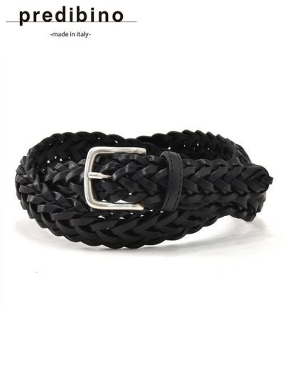 プレディビーノPredibinoレザーメッシュベルトメンズ編み込みイタリアンレザーブラック3cm幅本革真鍮バックルギフト贈り物イタリア製でらでら公式ブランド
