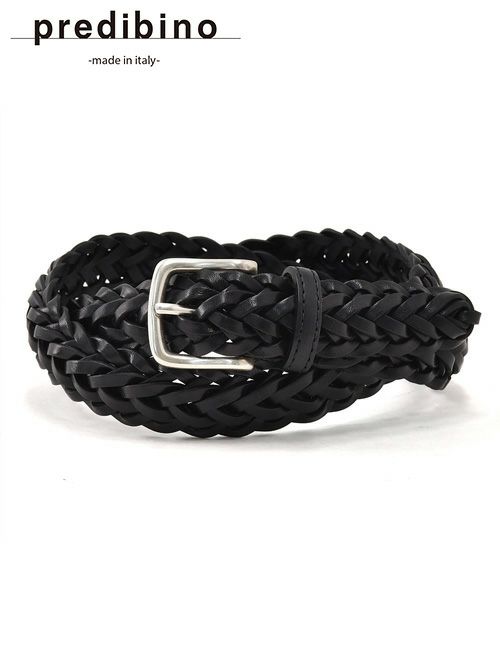 プレディビーノPredibinoレザーメッシュベルトメンズ編み込みイタリアンレザーブラック3cm幅本革真鍮バックルギフト贈り物イタリア製でらでら公式ブランド