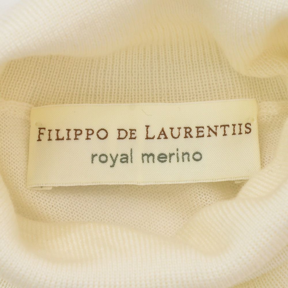 フィリッポデローレンティスFILIPPODELAURENTIISタートルネックニットメンズハイゲージセーターロイヤルメリノウールオフホワイト長袖無地スリムフィット国内正規品でらでら公式ブランド