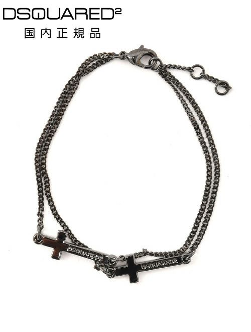 ディースクエアードDSQUARED2ブレスレットメンズJesusBracelets2連クロスチェーンルテニウムブラックリング調節式ユニセックス真鍮ジュエリー国内正規品でらでら公式ブランド